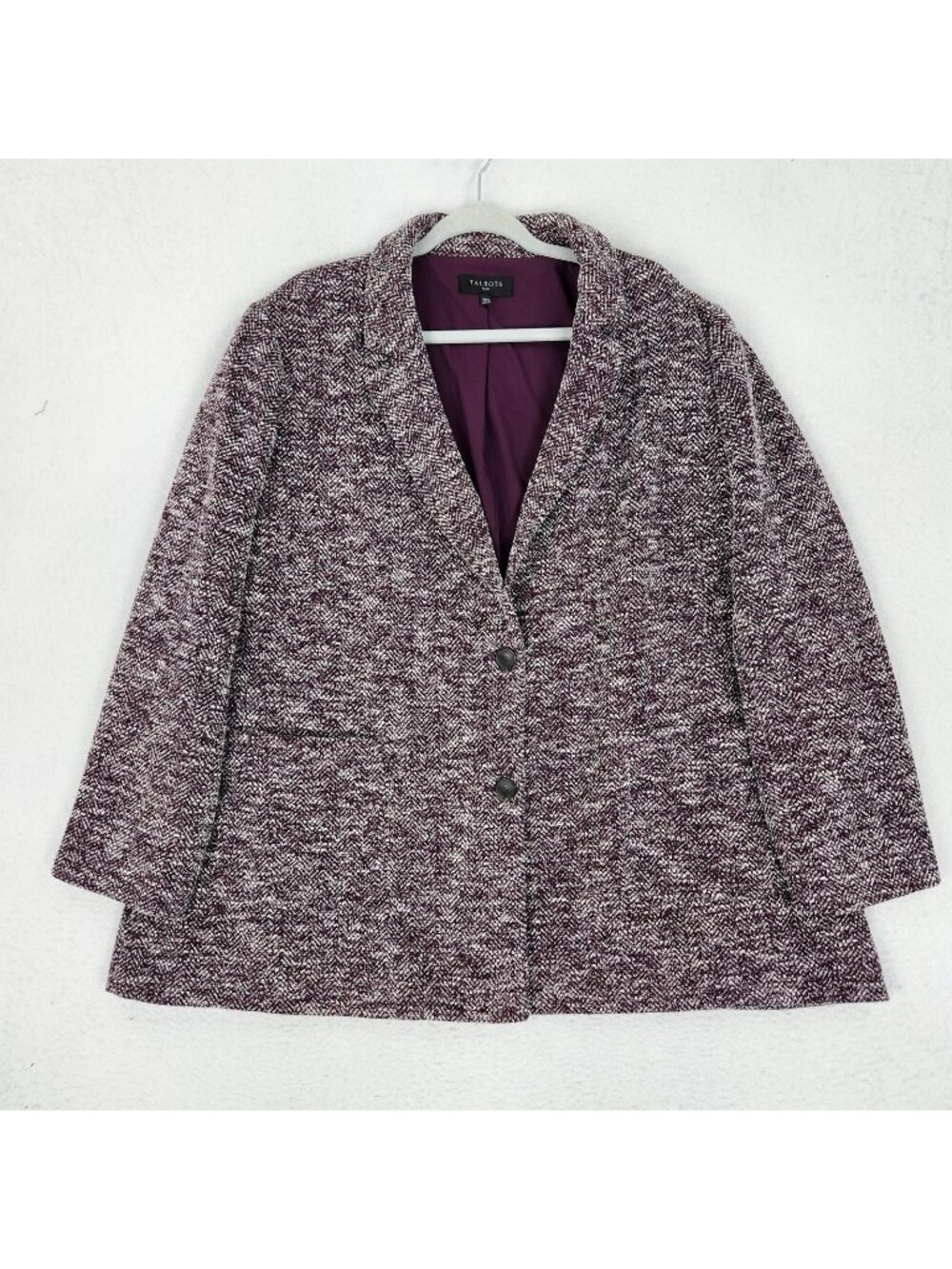 Talbots Jacket Womens 22W Purple Herringbone Tweed Button Front Lined Blazer